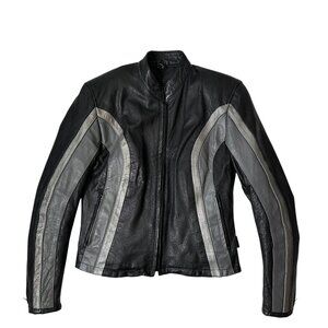 Hot Leathers Genuine Leather Lined Moto Jacket Black Gray Silver Women's Small